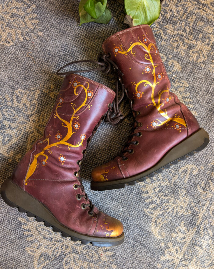 Handpainted Burgundy Fly Boots