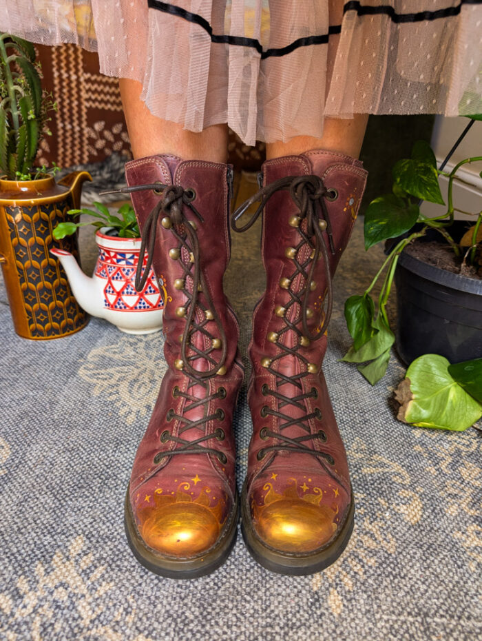 Handpainted Burgundy Fly Boots - Image 2