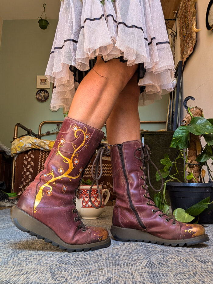 Handpainted Burgundy Fly Boots - Image 10