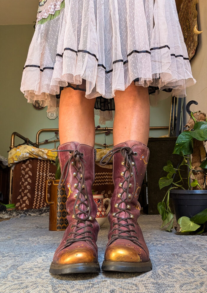 Handpainted Burgundy Fly Boots - Image 11