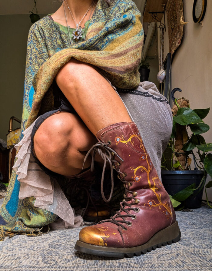 Handpainted Burgundy Fly Boots - Image 4