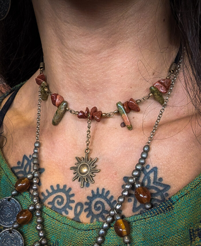 Upcycled Gemstone Goddess Sun Choker