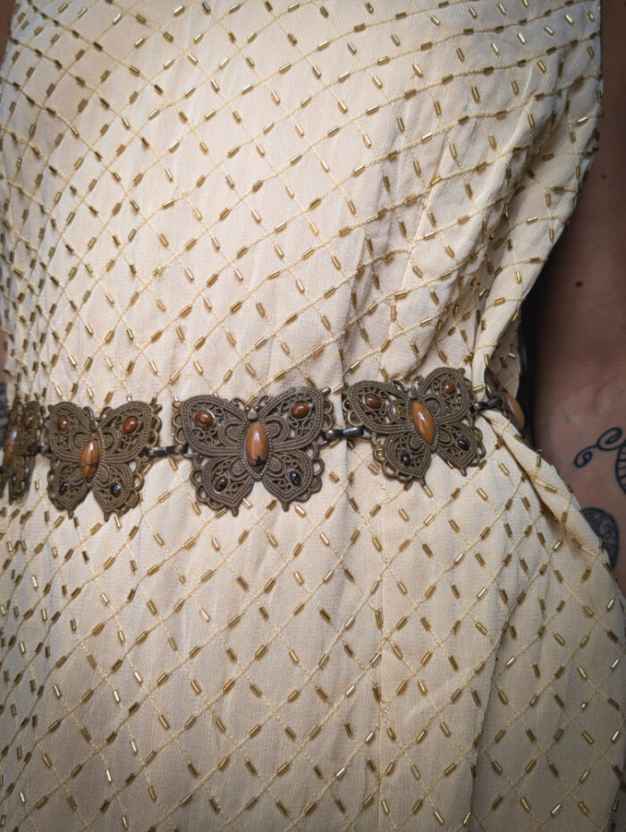 Vintage Pale Gold Beaded Dress - Image 2