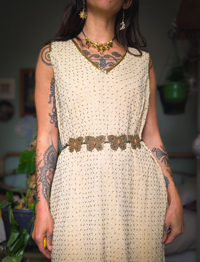 Vintage Pale Gold Beaded Dress - Image 4