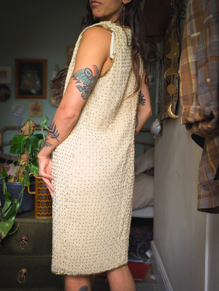 Vintage Pale Gold Beaded Dress - Image 5