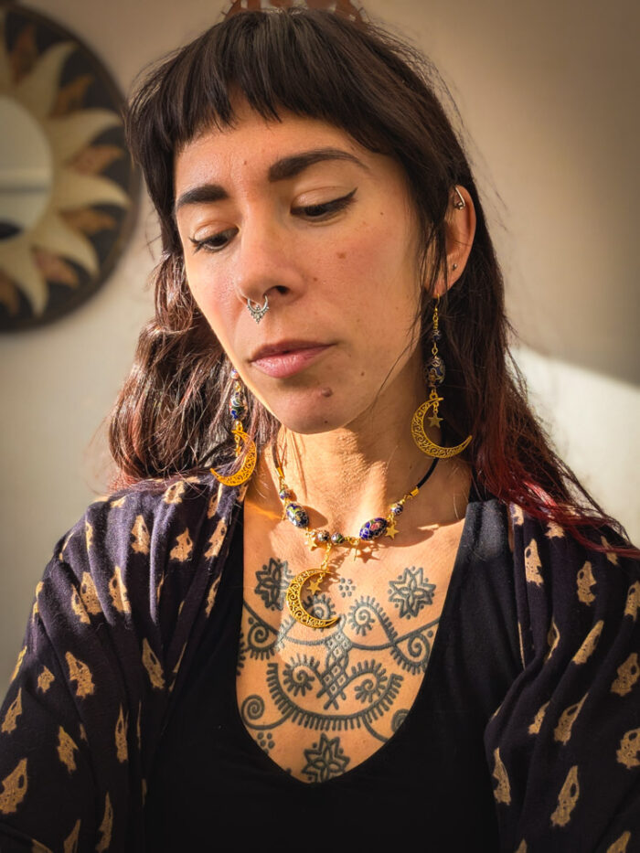 Cloisonne Moon Earrings & Choker Set - Image 2