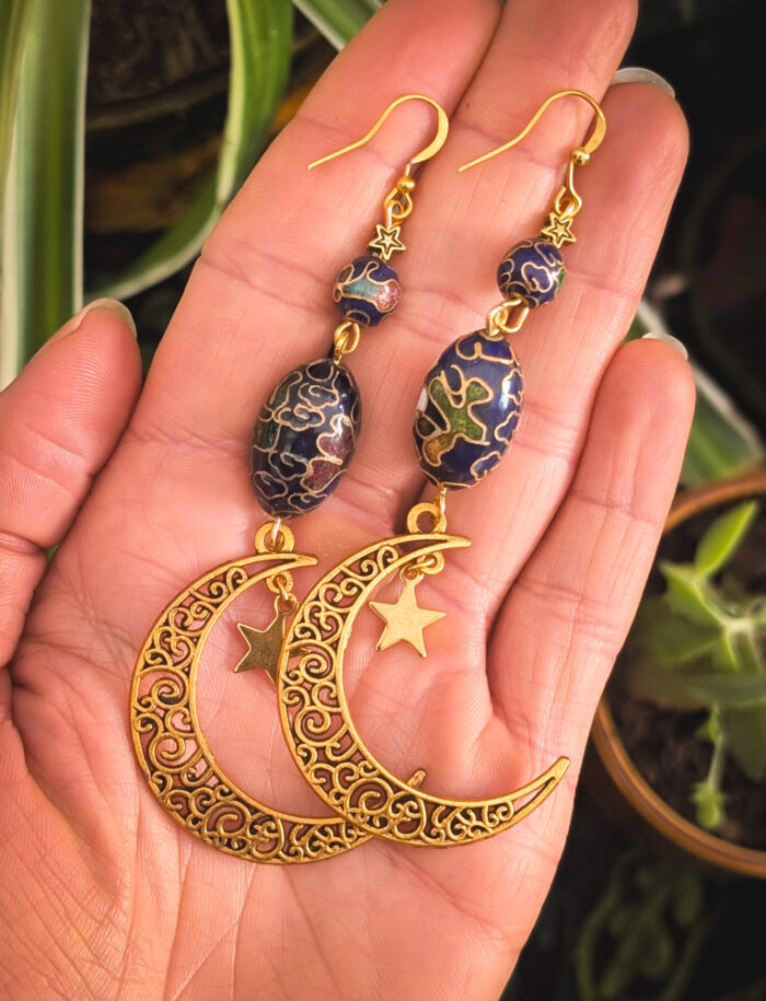 Cloisonne Moon Earrings & Choker Set - Image 3