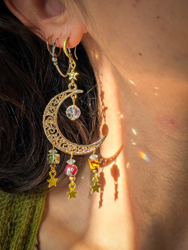 Gold Moon Charm Earrings - Image 2
