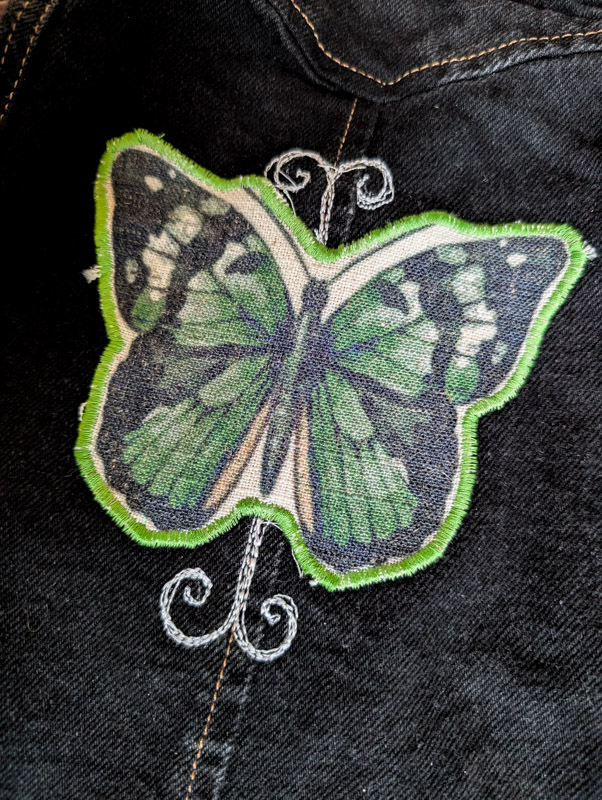 Reworked Black Butterfly Denim Skirt - Image 2