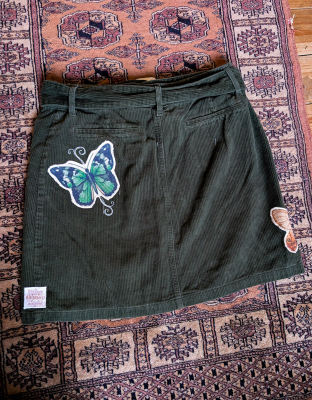 Reworked Deep Green Butterfly Cord Skirt - Image 2