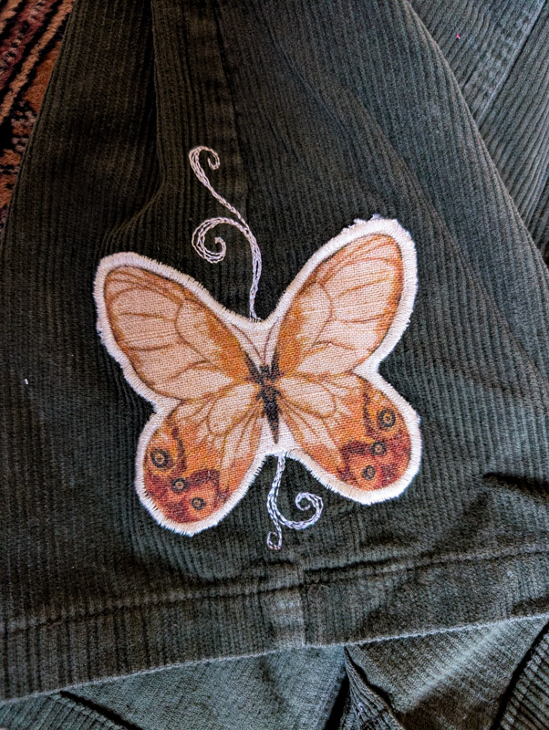 Reworked Deep Green Butterfly Cord Skirt - Image 3