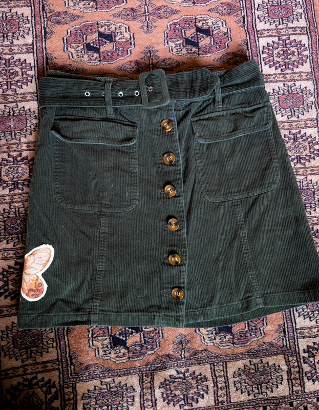 Reworked Deep Green Butterfly Cord Skirt - Image 4