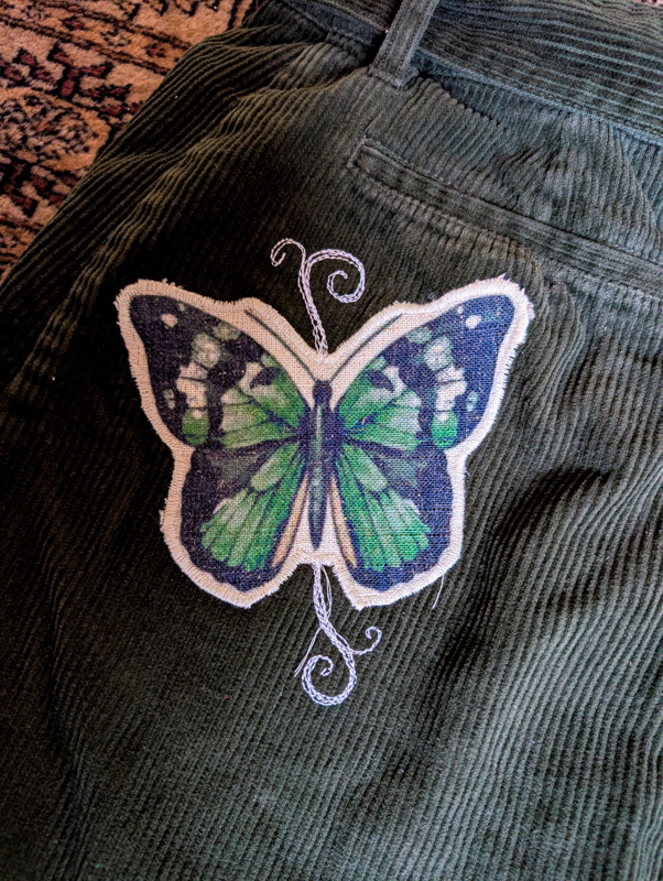 Reworked Deep Green Butterfly Cord Skirt - Image 5