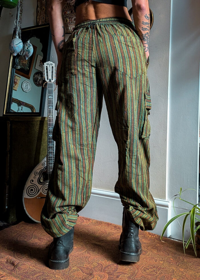 Green Striped Stonewashed Cargo Trousers - Image 5