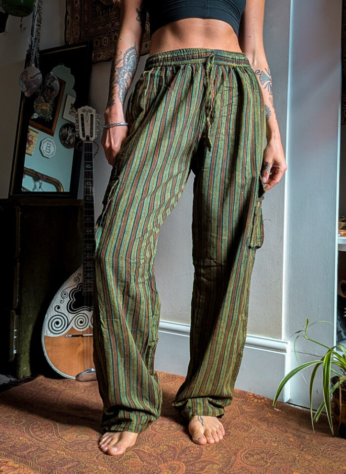 Green Striped Stonewashed Cargo Trousers - Image 7