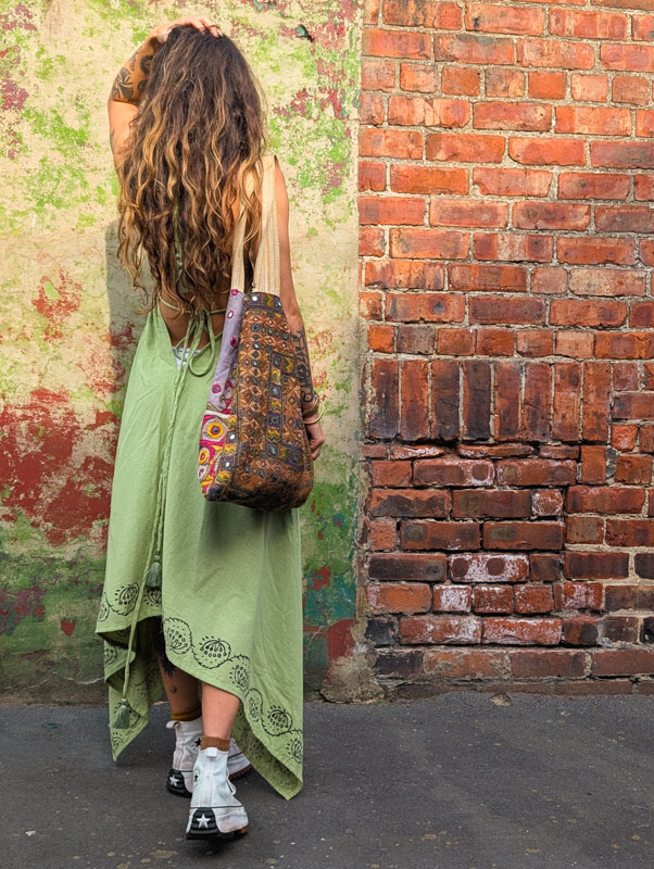 (Coming 22/7) Green Block Print Halter Dress - Image 3