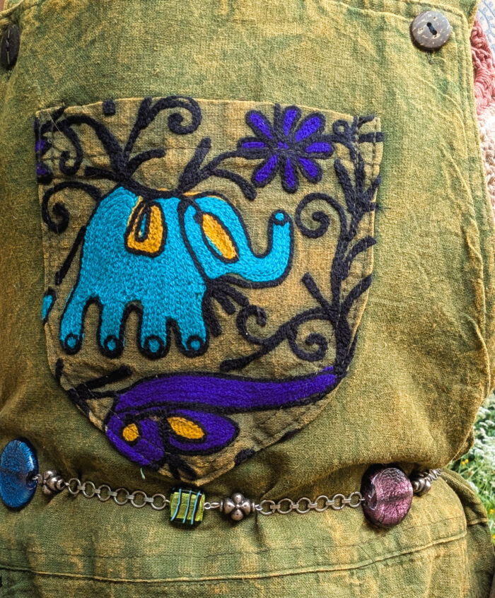 Green Elephant Dungaree Dress - Image 2