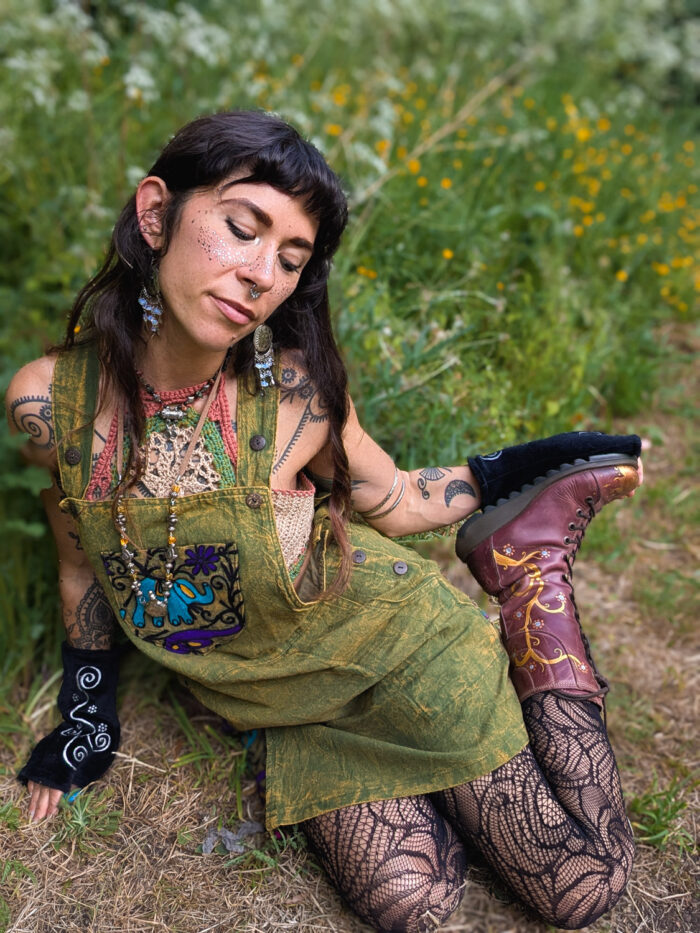 Black Elephant Dungaree Dress - Image 6