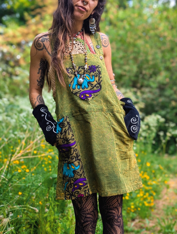 Black Elephant Dungaree Dress - Image 5