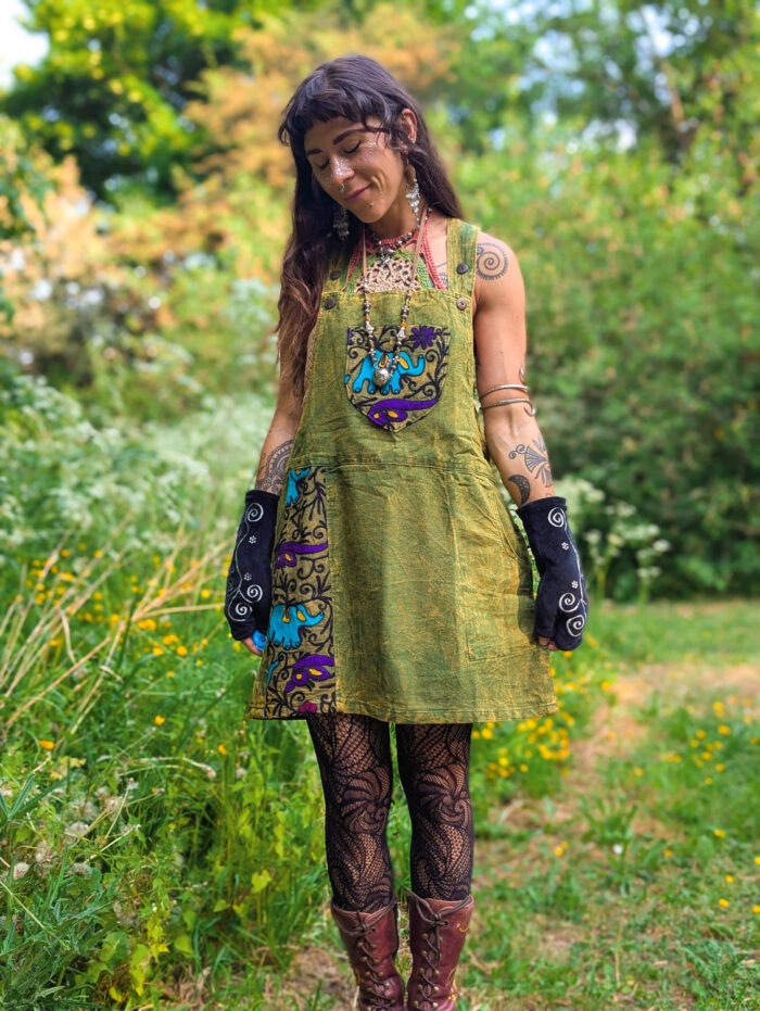 Black Elephant Dungaree Dress - Image 4