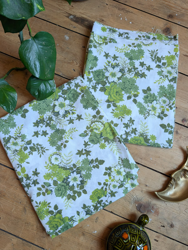 Pair of Vintage Green Floral Fern Fabrics