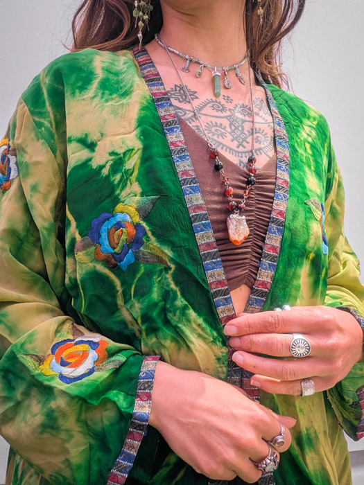 Green Embroidered Silk Robe - Image 6