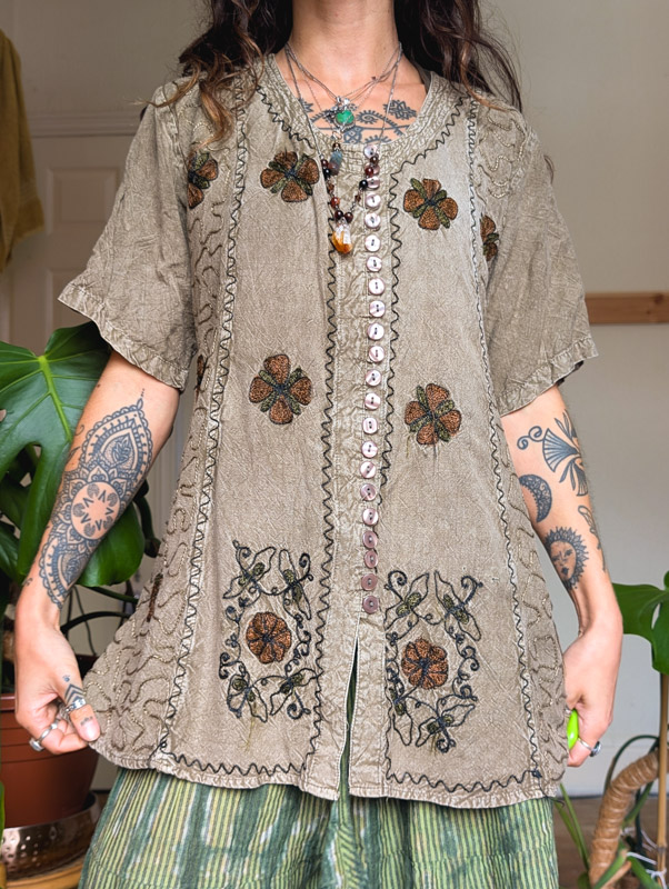 Grey Embroidered Top