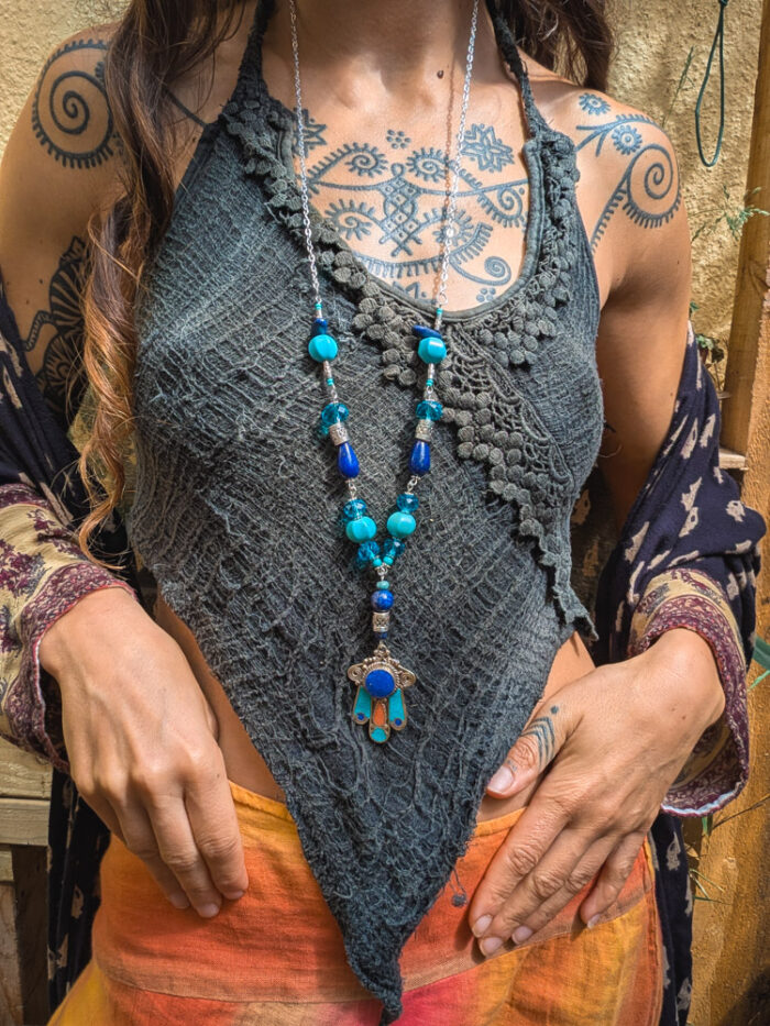 Blue Hamsa Gemstone Necklace - Image 3