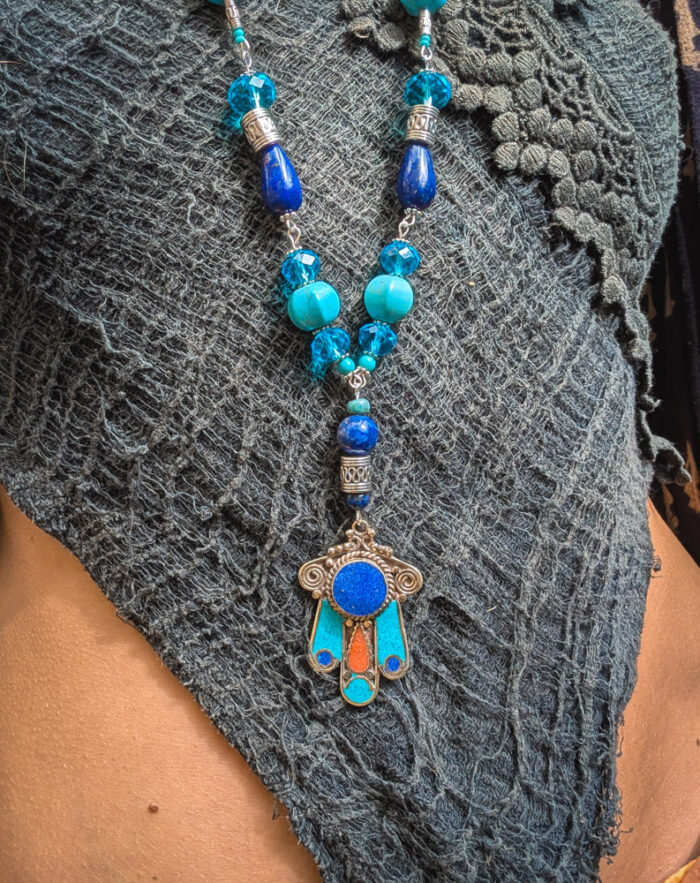 Blue Hamsa Gemstone Necklace - Image 5