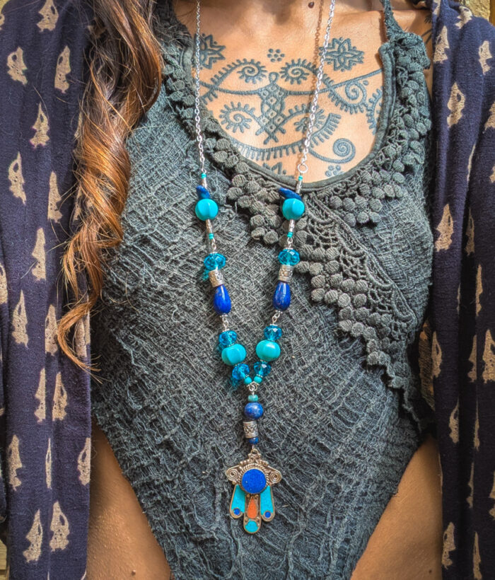 Blue Hamsa Gemstone Necklace