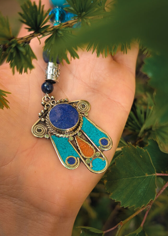 Blue Hamsa Gemstone Necklace - Image 4