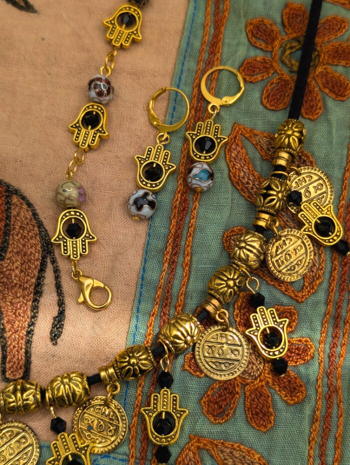 Gold Cloisonne Hamsa Earrings - Image 2