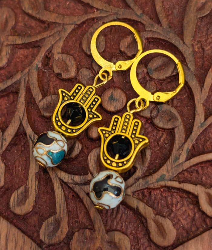 Gold Cloisonne Hamsa Earrings