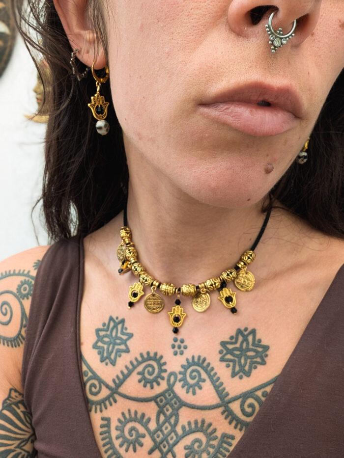 Gold Cloisonne Hamsa Earrings - Image 5