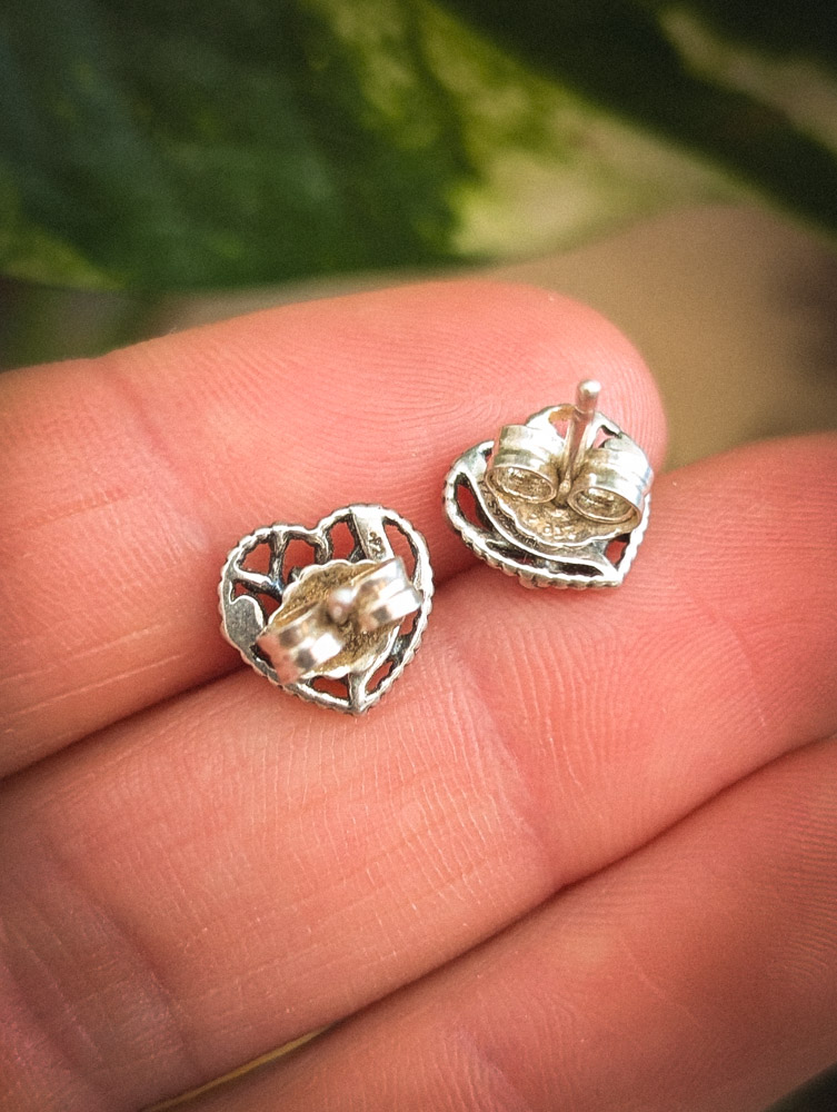 Vintage 925 Silver Heart Studs - Image 4