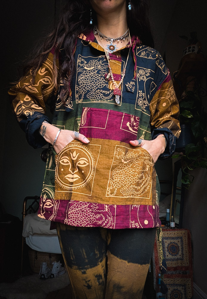 Earthy Patchwork Hippie Hoodie
