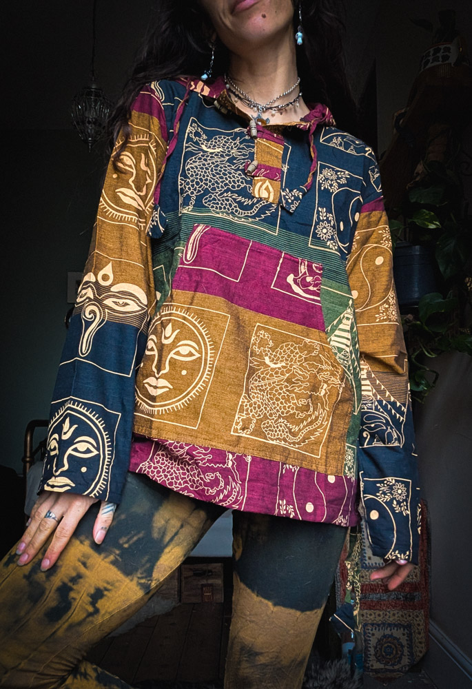 Earthy Patchwork Hippie Hoodie - Image 4