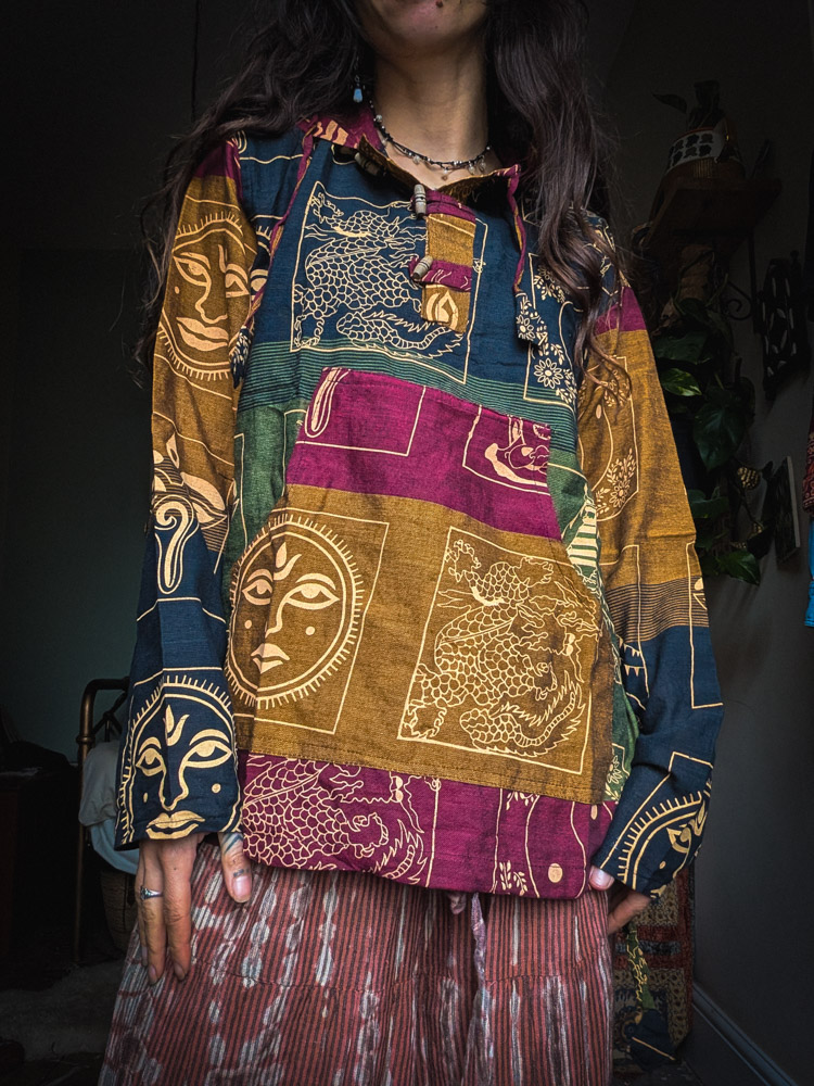 Earthy Patchwork Hippie Hoodie - Image 7
