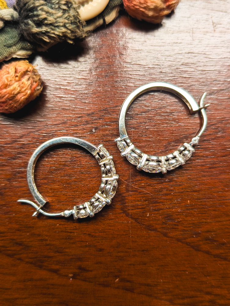 Vintage 925 Silver Diamonique Hoops - Image 4