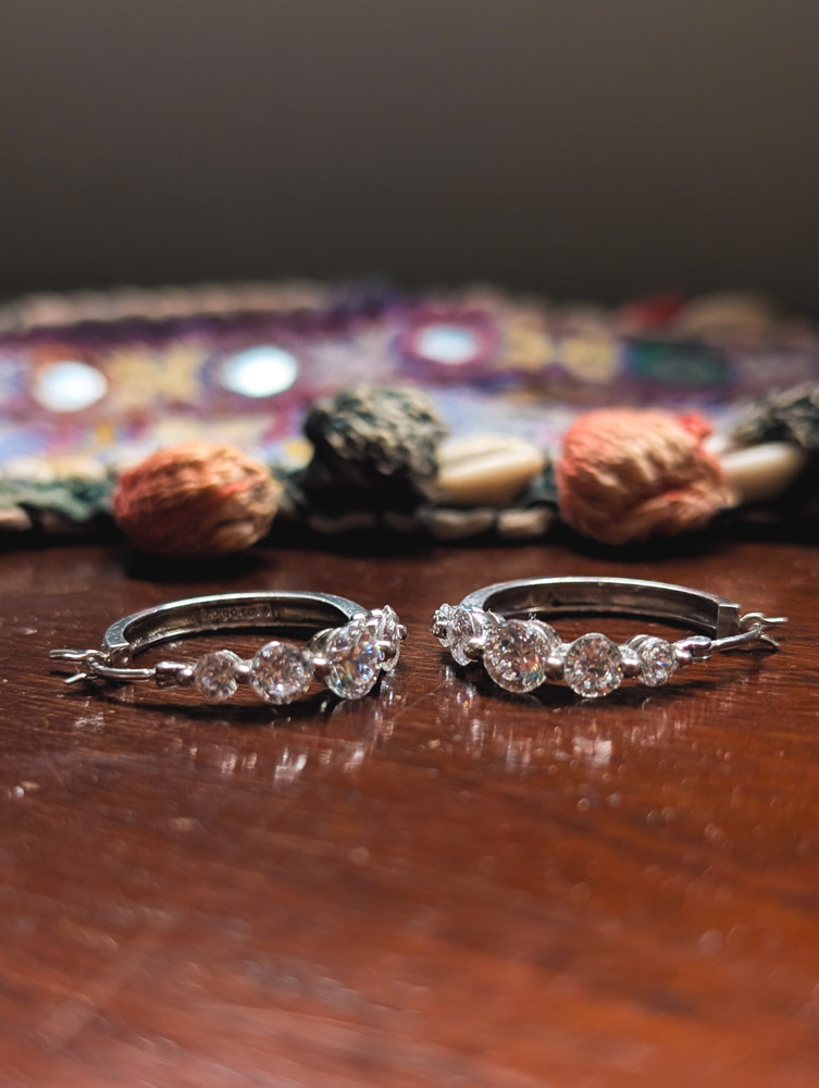 Vintage 925 Silver Diamonique Hoops - Image 5