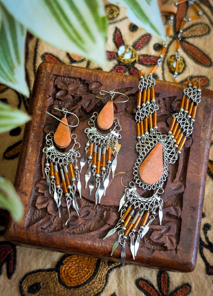 Peruvian Red Jasper Necklace & Earrings Set