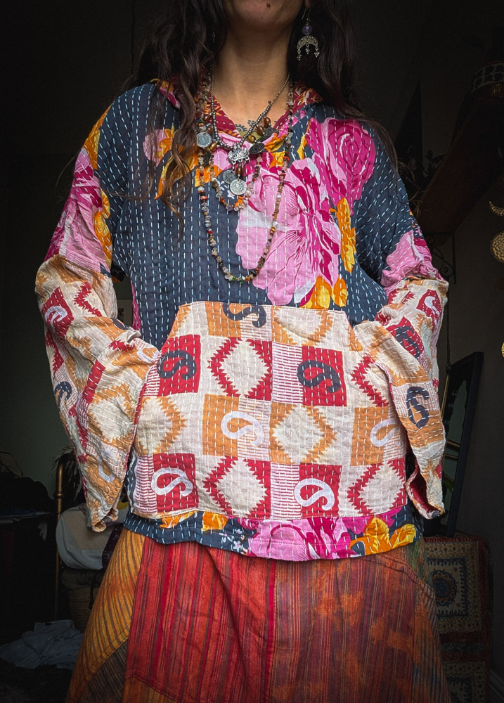 Preloved Kantha Stitch Hoodie