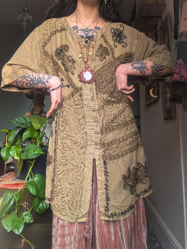 Vintage Khaki Embroidered Top - Image 2