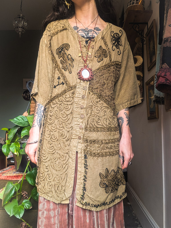 Vintage Khaki Embroidered Top - Image 3