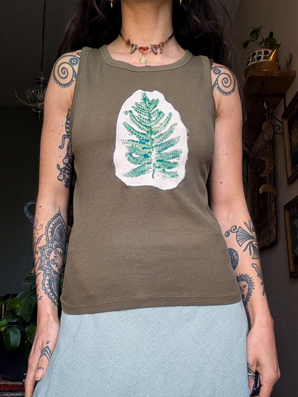 Reworked Khaki Fern Print Vest