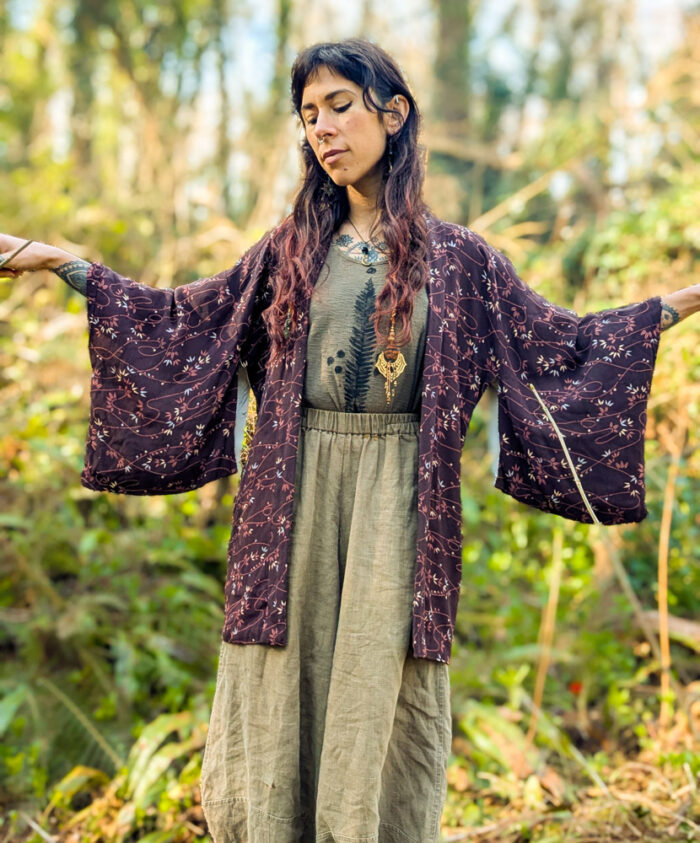 Vintage Brown Floral Kimono