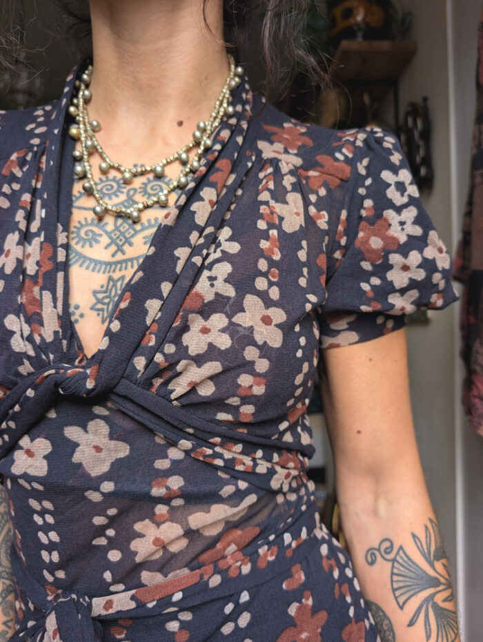Vintage Sheer Floral Print Dress - Image 3