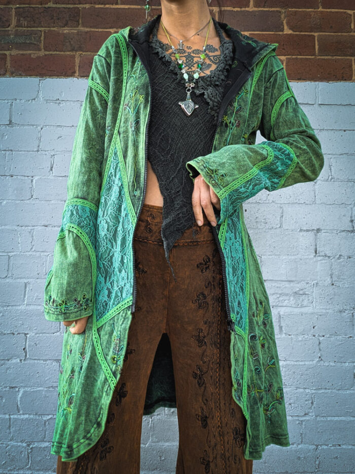 Green Pixie Hood Lace Panel Jacket - Image 6