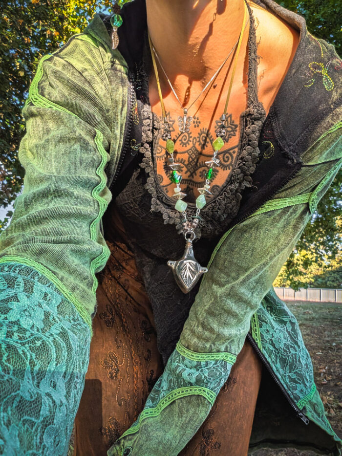 Green Pixie Hood Lace Panel Jacket - Image 7