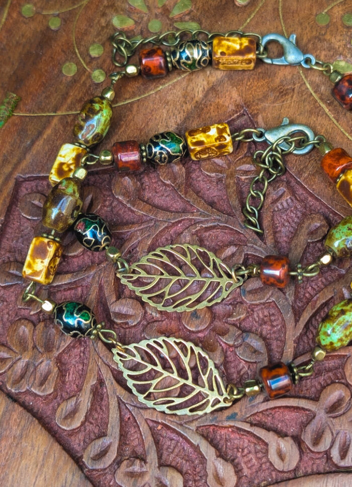 Upcycled Leaf Gemstone Anklet